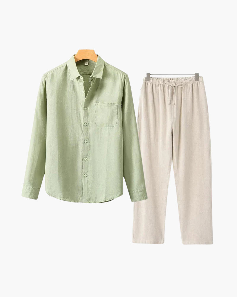 Set Coordinato in Lino Manica Lunga | Comfort Naturale e Stile Pulito