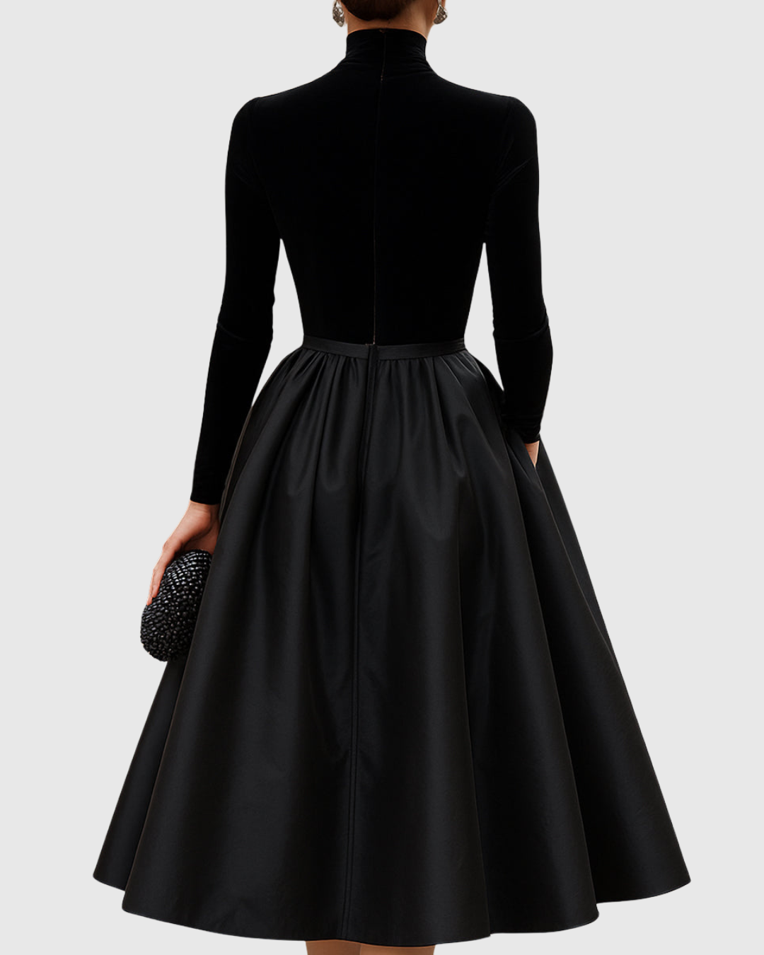 Vestito Midi in Velluto e Satin | Contrasto Raffinato e Linea Elegante
