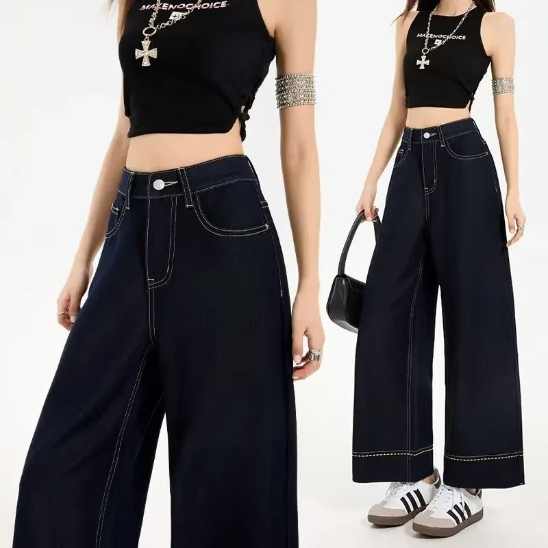 Jeans Gamba Larga con Cuciture a Contrasto | Denim Moderno