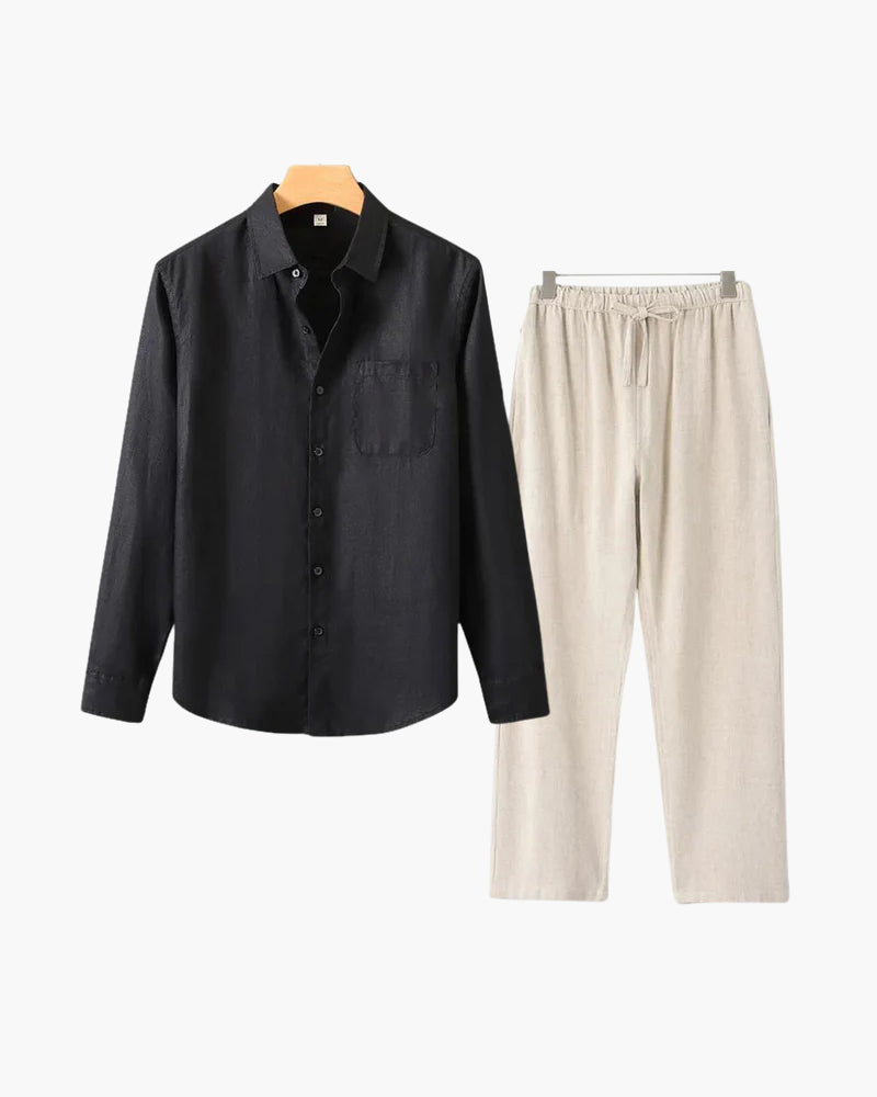 Set Coordinato in Lino Manica Lunga | Comfort Naturale e Stile Pulito