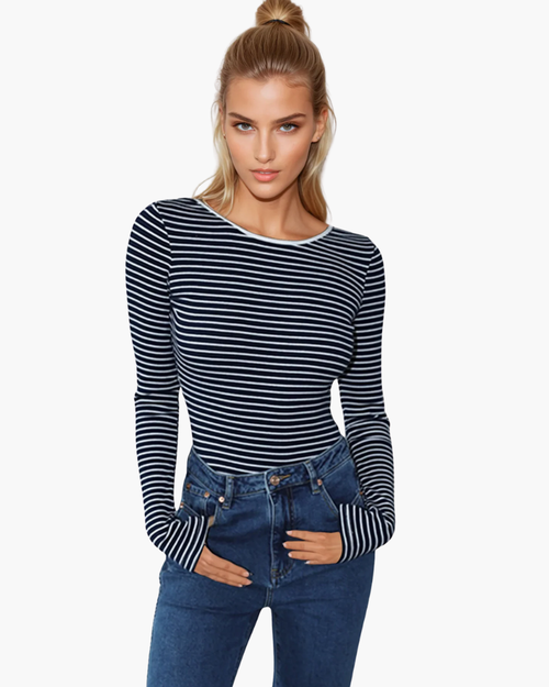 Body a Righe con Schiena Scoperta | Top Elegante Slim Fit