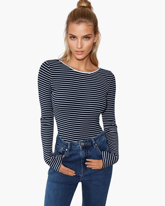 Body a Righe con Schiena Scoperta | Top Elegante Slim Fit