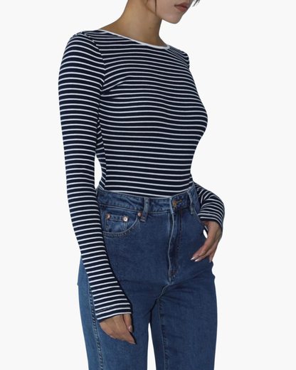 Body a Righe con Schiena Scoperta | Top Elegante Slim Fit