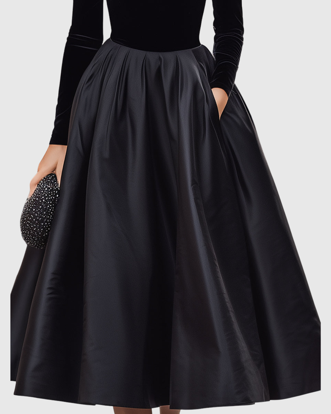 Vestito Midi in Velluto e Satin | Contrasto Raffinato e Linea Elegante