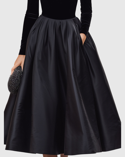 Vestito Midi in Velluto e Satin | Contrasto Raffinato e Linea Elegante