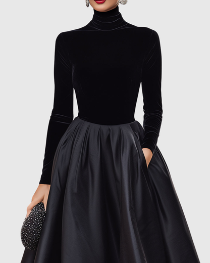 Vestito Midi in Velluto e Satin | Contrasto Raffinato e Linea Elegante