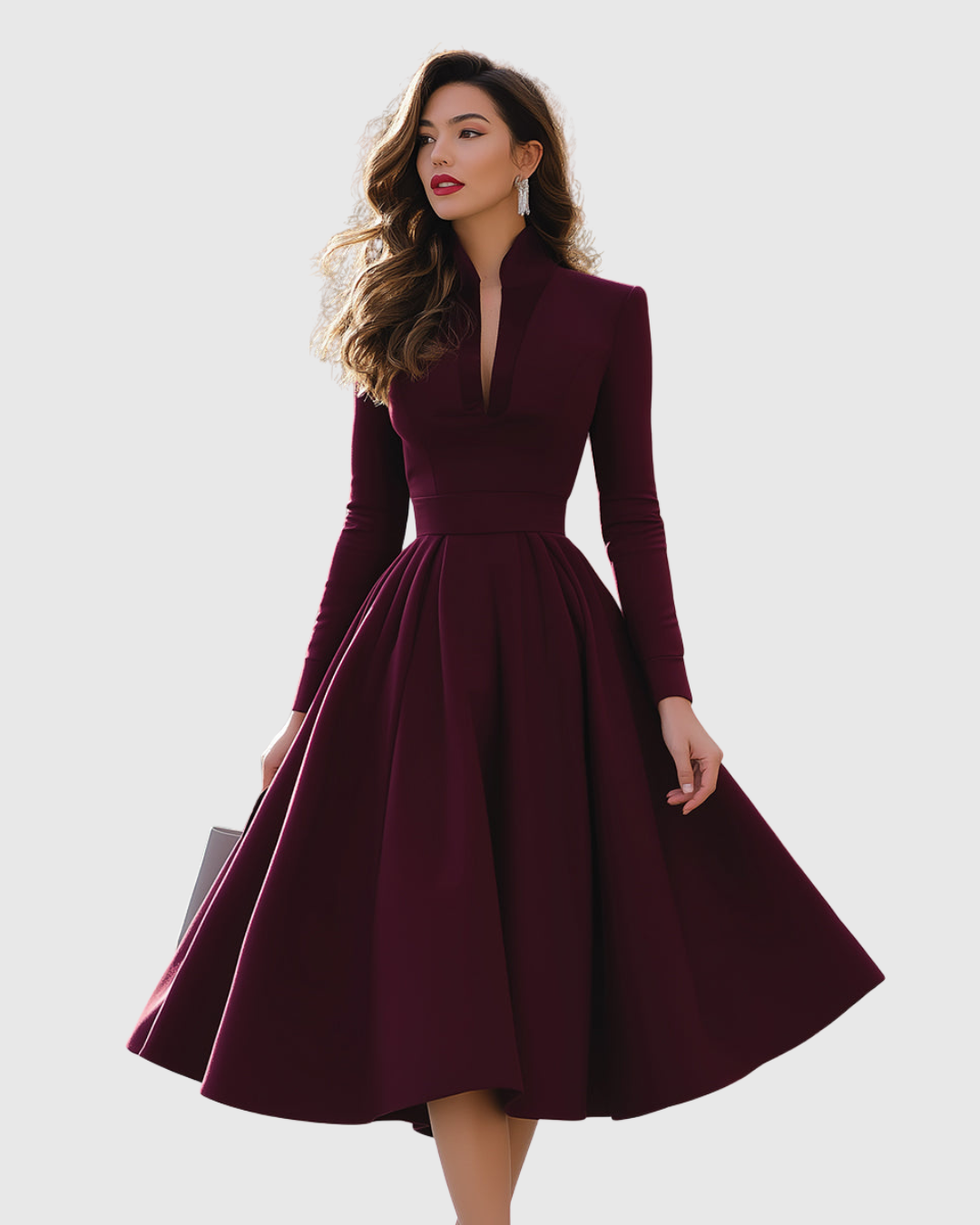 Abito Midi con Scollo a V | Linea Femminile e Dettaglio Scollato