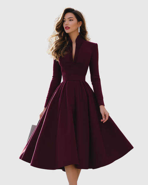 Abito Midi con Scollo a V | Linea Femminile e Dettaglio Scollato