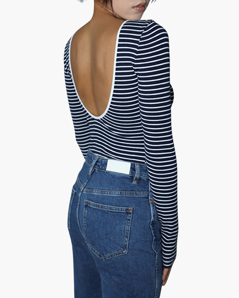 Body a Righe con Schiena Scoperta | Top Elegante Slim Fit