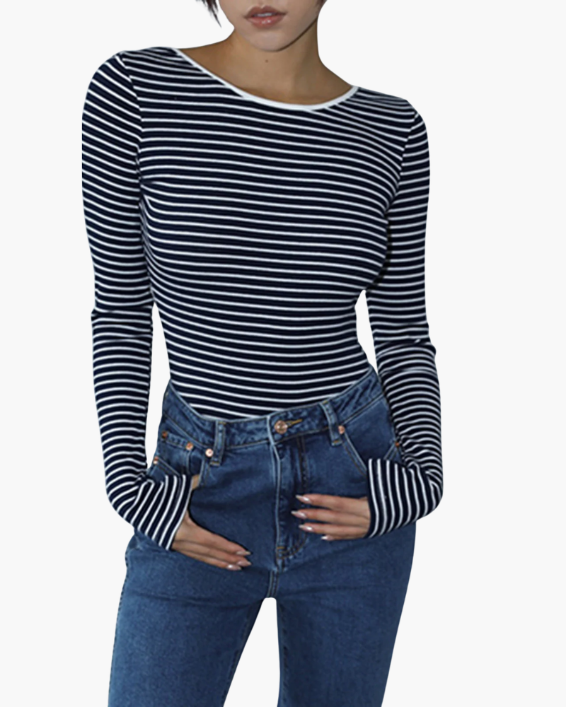 Body a Righe con Schiena Scoperta | Top Elegante Slim Fit