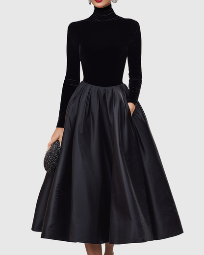 Vestito Midi in Velluto e Satin | Contrasto Raffinato e Linea Elegante