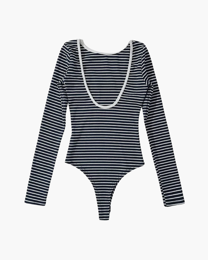 Body a Righe con Schiena Scoperta | Top Elegante Slim Fit