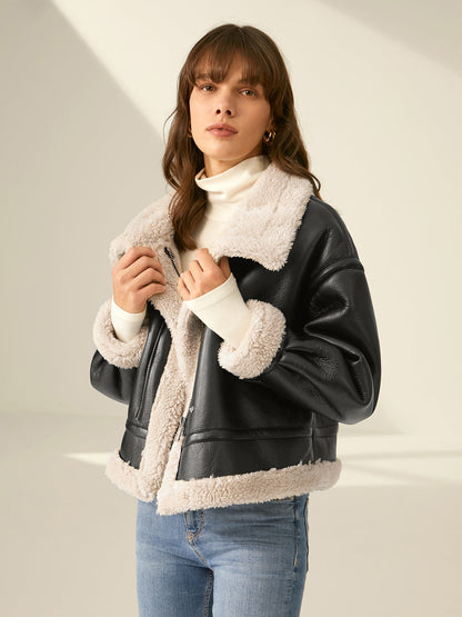 Giacca Aviatore Faux Pelle con Sherpa | Giacca Invernale Corta