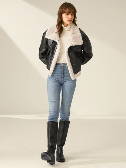 Giacca Aviatore Faux Pelle con Sherpa | Giacca Invernale Corta