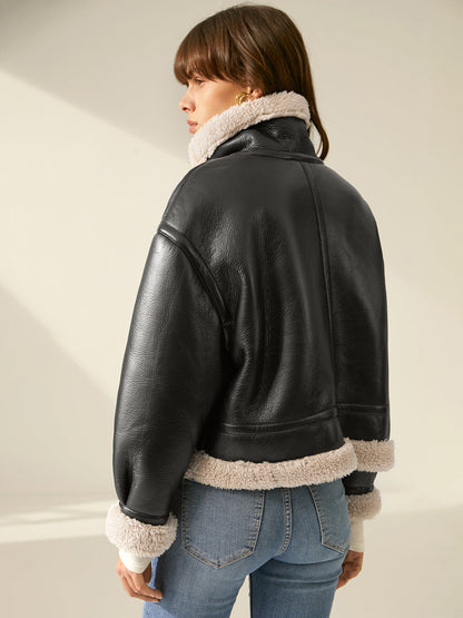 Giacca Aviatore Faux Pelle con Sherpa | Giacca Invernale Corta