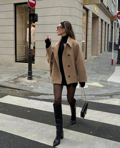 Cappotto Corto Oversize | Giacca Elegante in Misto Lana