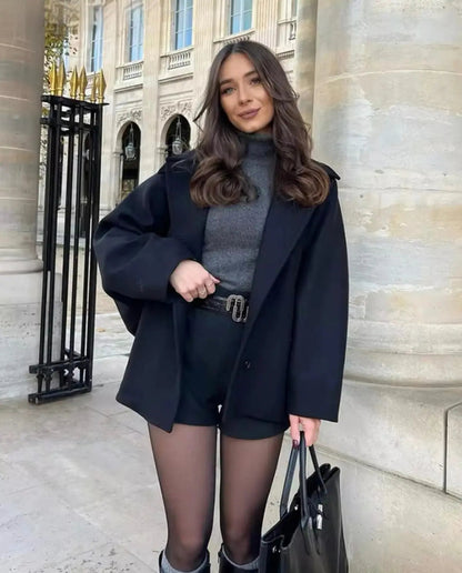 Cappotto Corto Oversize | Giacca Elegante in Misto Lana