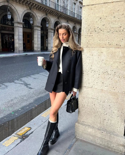 Cappotto Corto Oversize | Giacca Elegante in Misto Lana