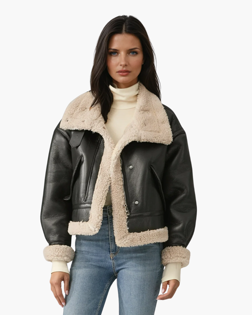 Giacca Aviatore Faux Pelle con Sherpa | Giacca Invernale Corta