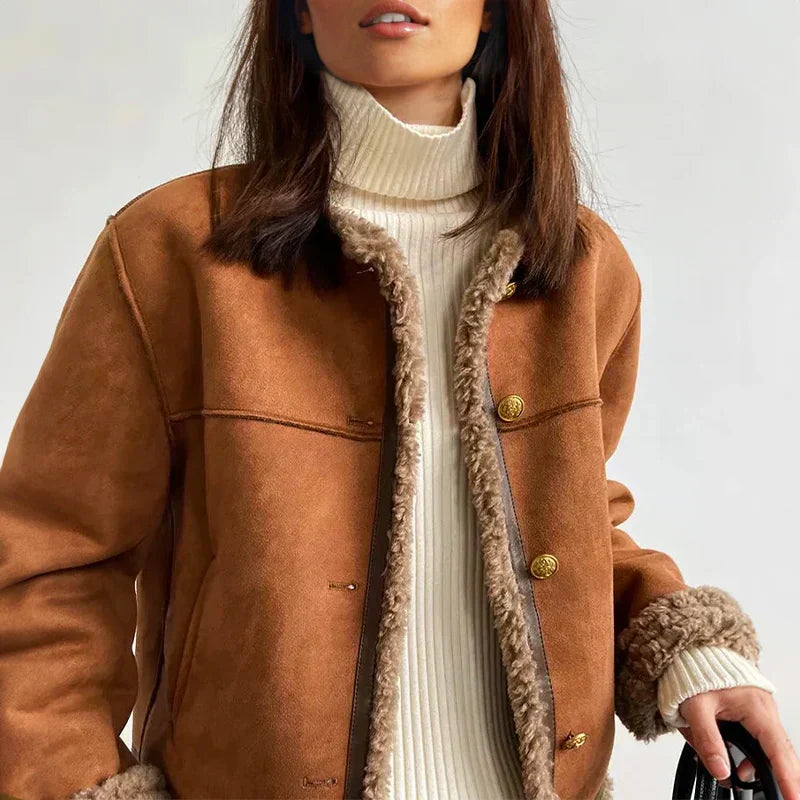 Giacca Suede Sintetico con Fodera Pelliccia | Giacca Corta