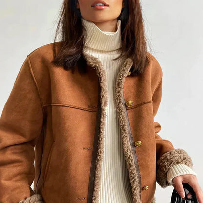 Giacca Suede Sintetico con Fodera Pelliccia | Giacca Corta