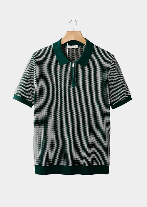 Polo con Zip e Texture Geometrica in Maglia | Ideale per Look Estivi Versatili