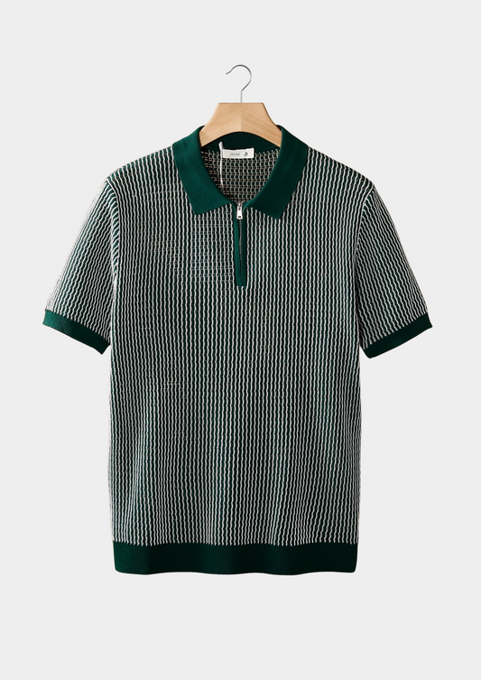 Polo con Zip e Texture Geometrica in Maglia | Ideale per Look Estivi Versatili