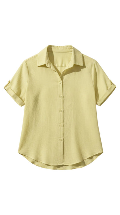 Camicia con Bottoni e Maniche Corte in Cotone e Lino | Ideale per la Stagione Estiva