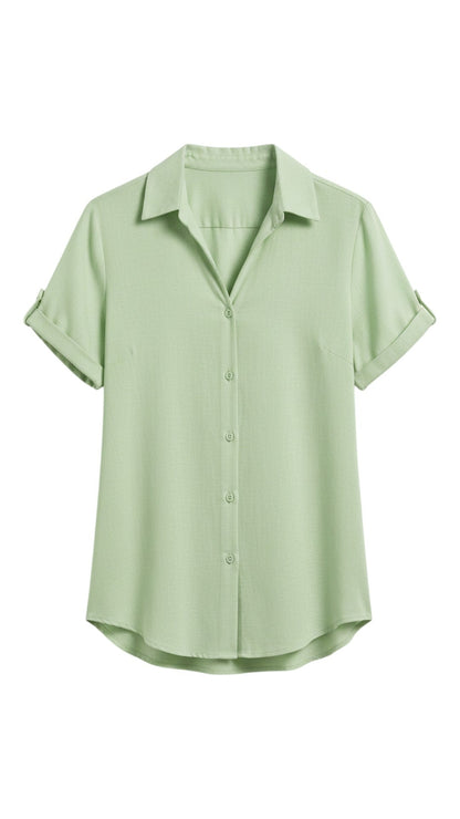 Camicia con Bottoni e Maniche Corte in Cotone e Lino | Ideale per la Stagione Estiva