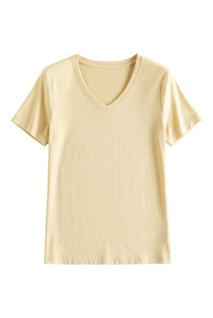 T-Shirt con Scollo V e Maniche Corte in Cotone e Seta | Ideale per la Stagione Estiva