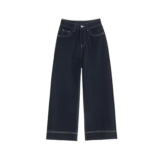 Jeans Gamba Larga con Cuciture a Contrasto | Denim Moderno