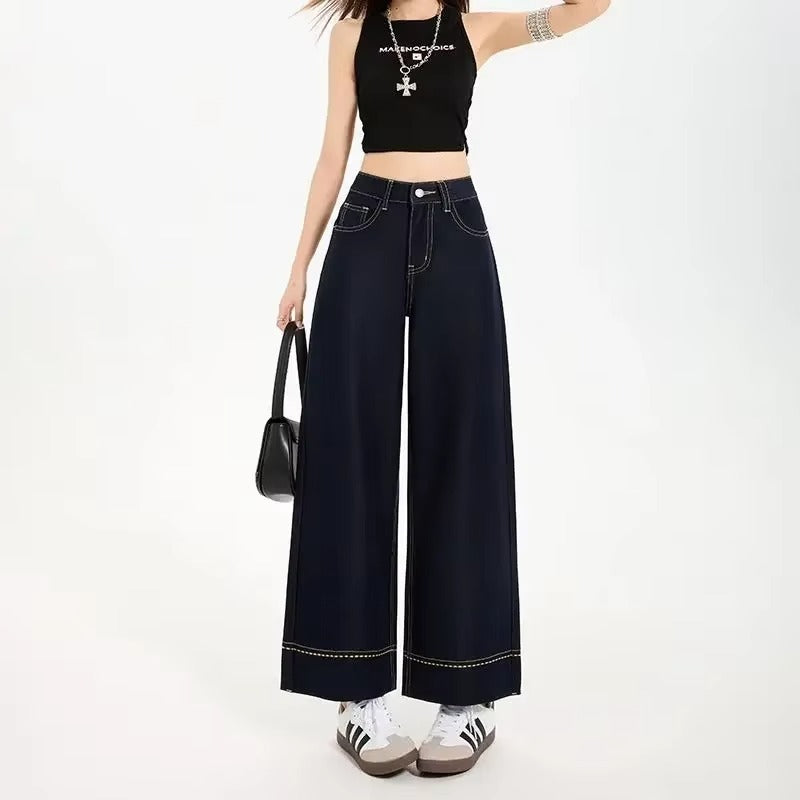 Jeans Gamba Larga con Cuciture a Contrasto | Denim Moderno